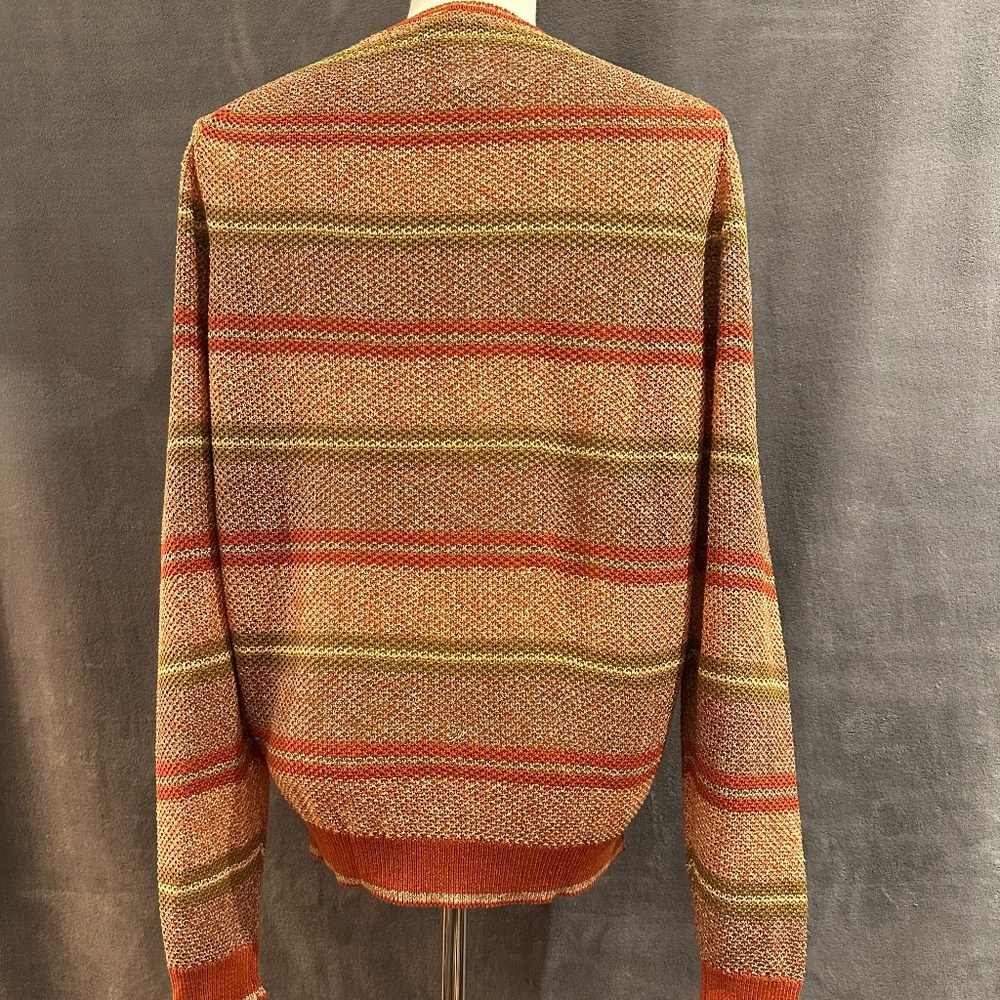 New Henry Jacobson, size Lg, rust ground, multicolor stripe, 100% linen sweater - Picture 4 of 5